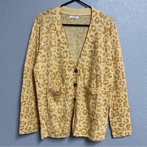 ANDREE Cheetah Cardigan Sweater Women’s Size 1X Lightweight Animal Print Yellow